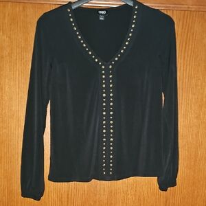 INC International Concepts Black Long Sleeve Studded Top